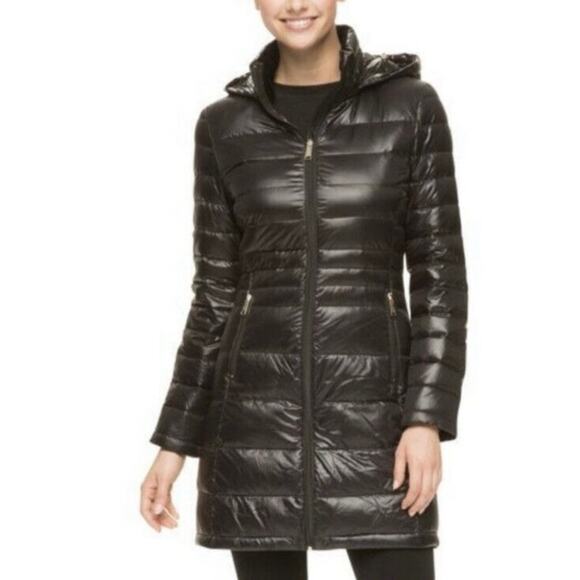 Andrew Marc Sz L Lightweight Packable Premium Down Jacket Quilted Long Black - Picture 1 of 16